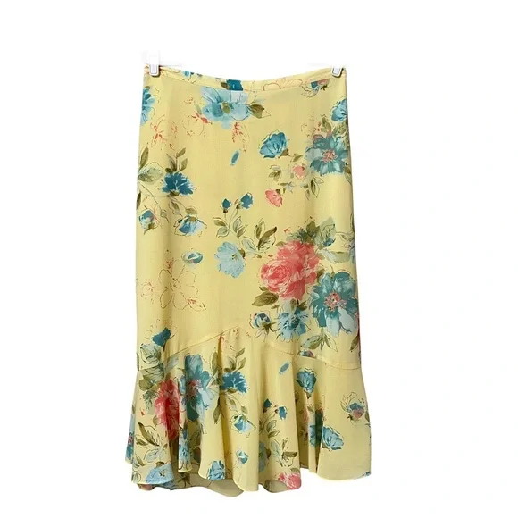 Emma James yellow summer floral stretch waistband long flare hem skirt size 14 - Picture 1 of 13
